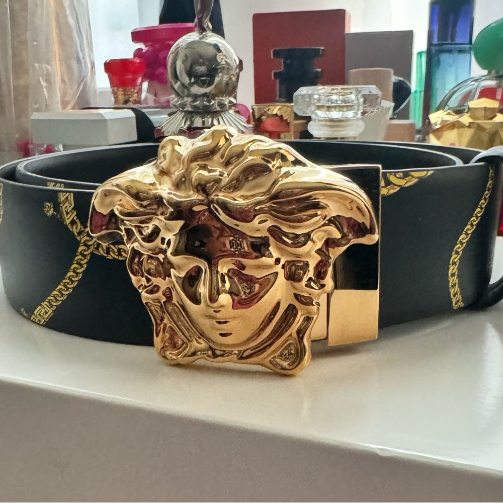 VERSACE Unisex La Medusa Chain Print Reversible Leather Belt size 80/32 (NWT)